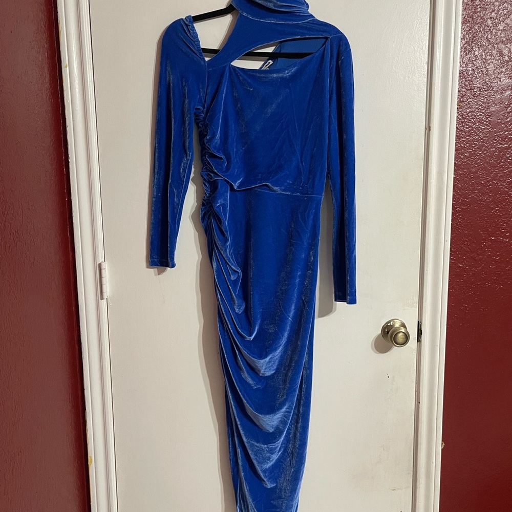 Fashion Nova Blue Ruched Wrap Gown